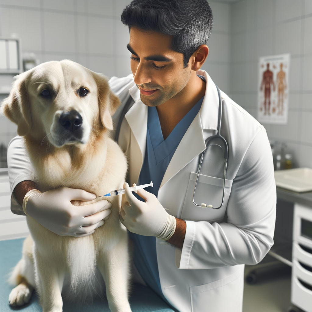 Veterinarian administering a vaccine to a dog.