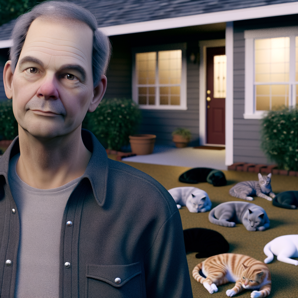Chris Arsenault with rescued cats at home sanctuary