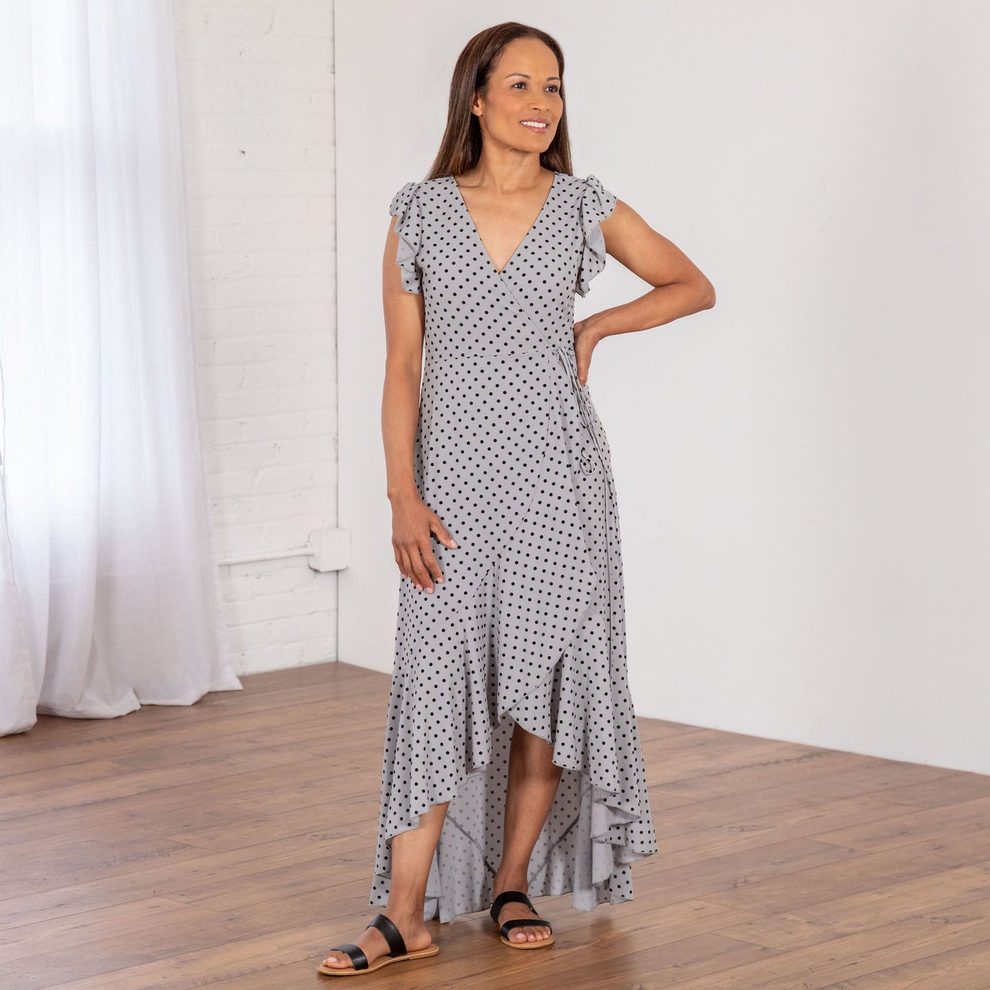 Polka Dot Maxi Wrap Dress