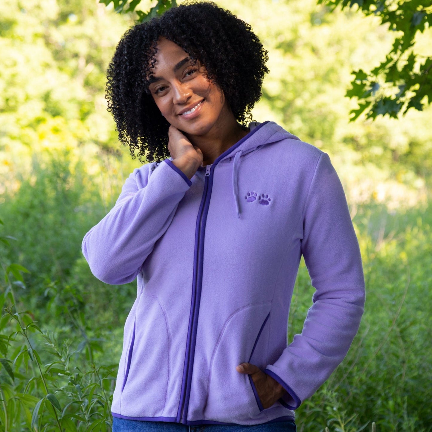 Purple Paw Trimmed Polar Fleece Hooded Jacket