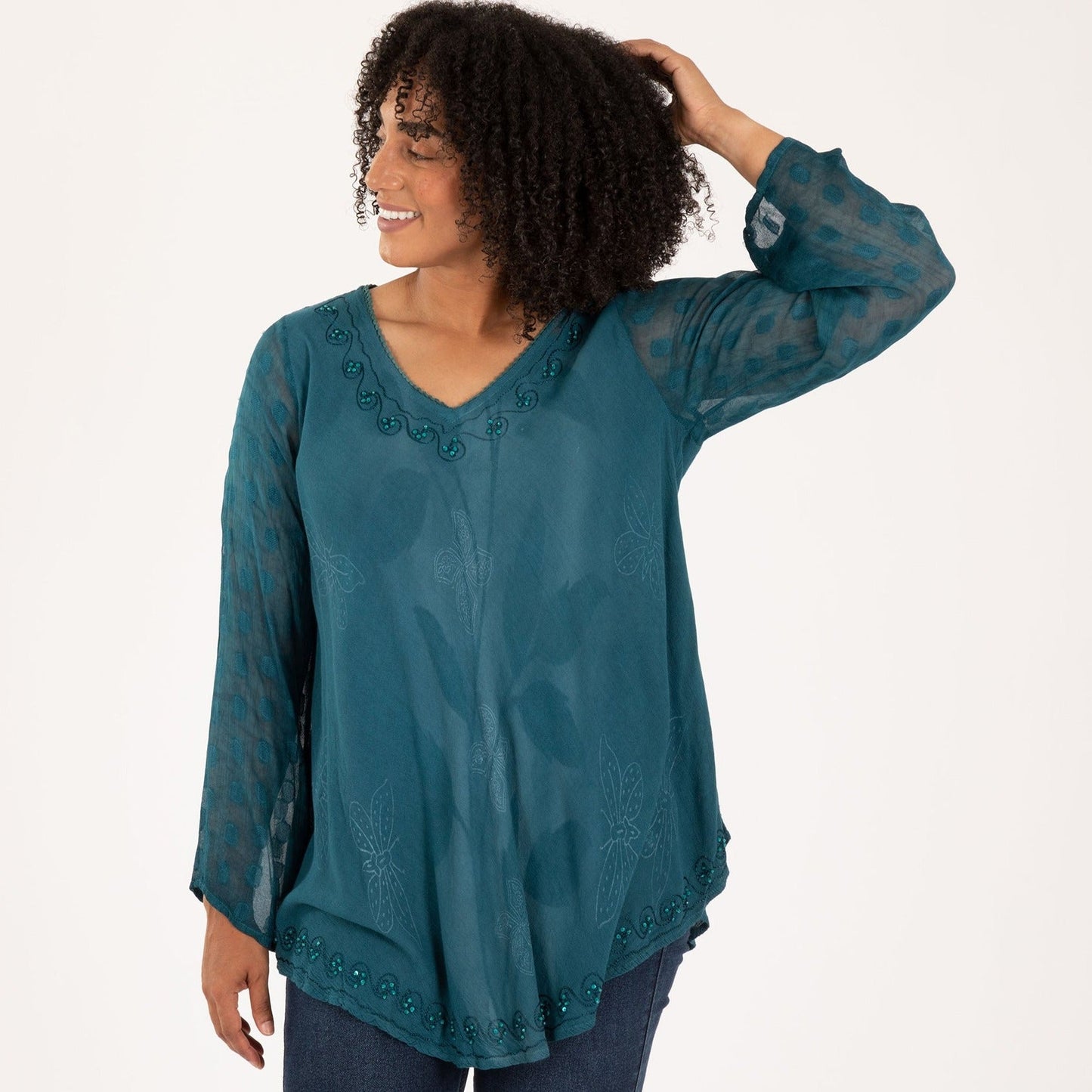 Midnight Butterfly Long Sleeve Tunic | Fair Trade