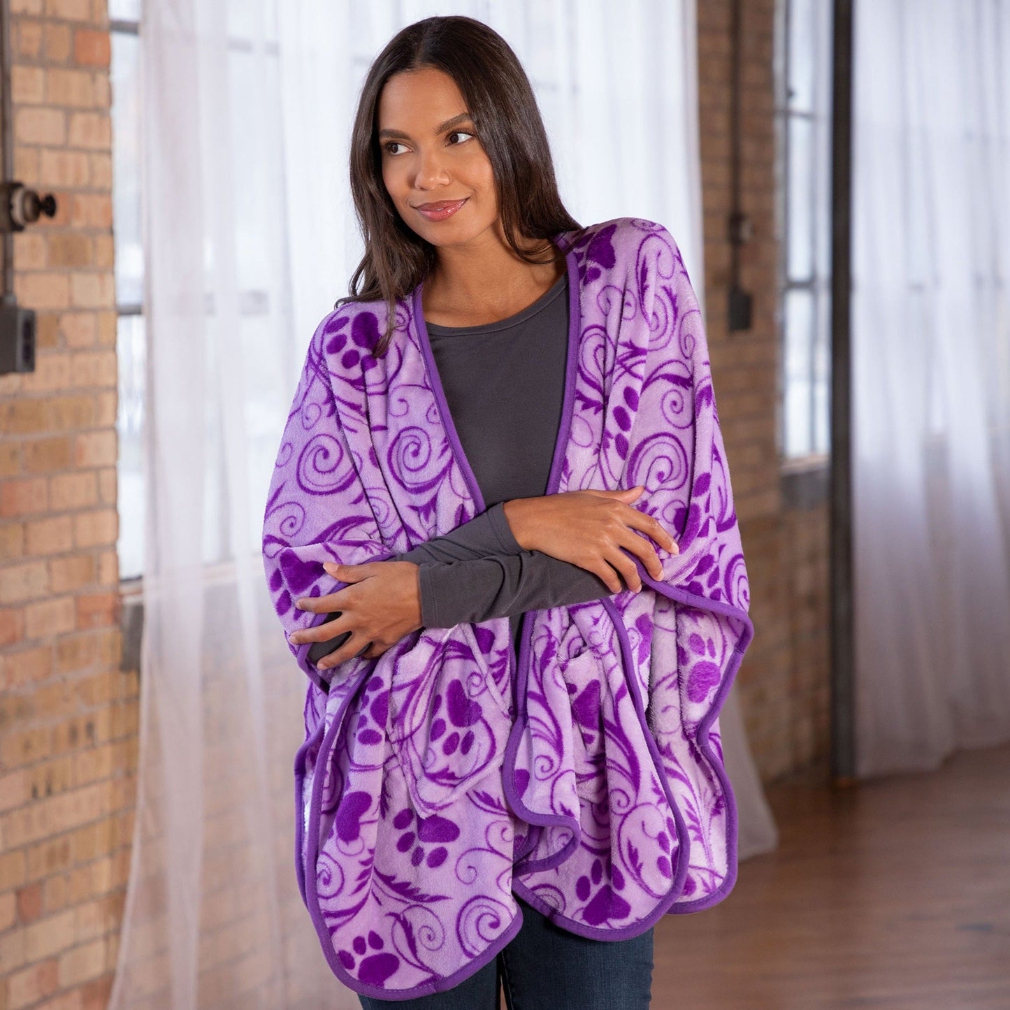 Super Cozy™ Paw Print Pocket Shawl