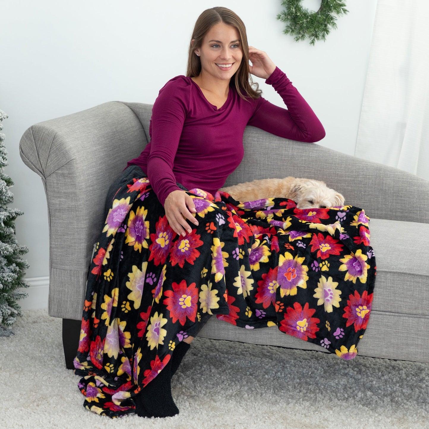 Super Cozy™ Paw Print Travel Blanket