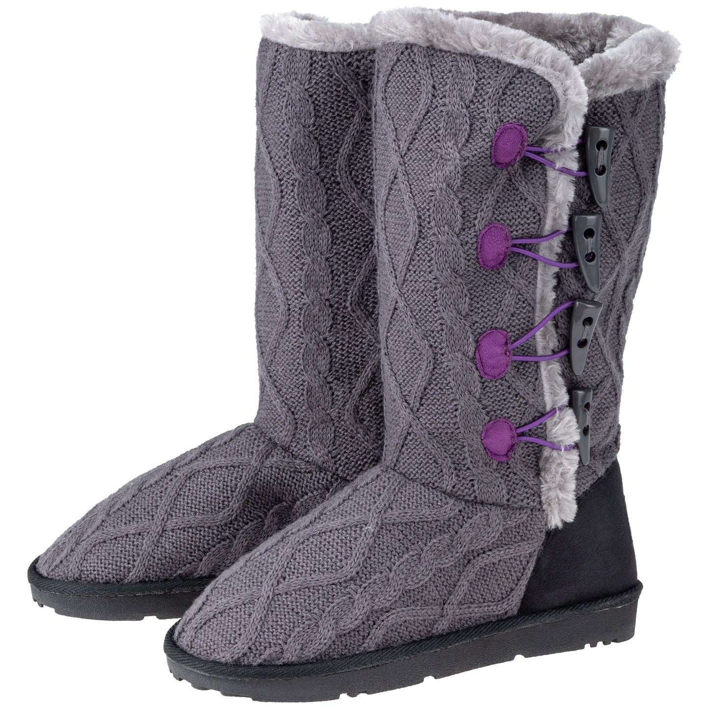Paw Print Faux Fur Tall Knit Boots