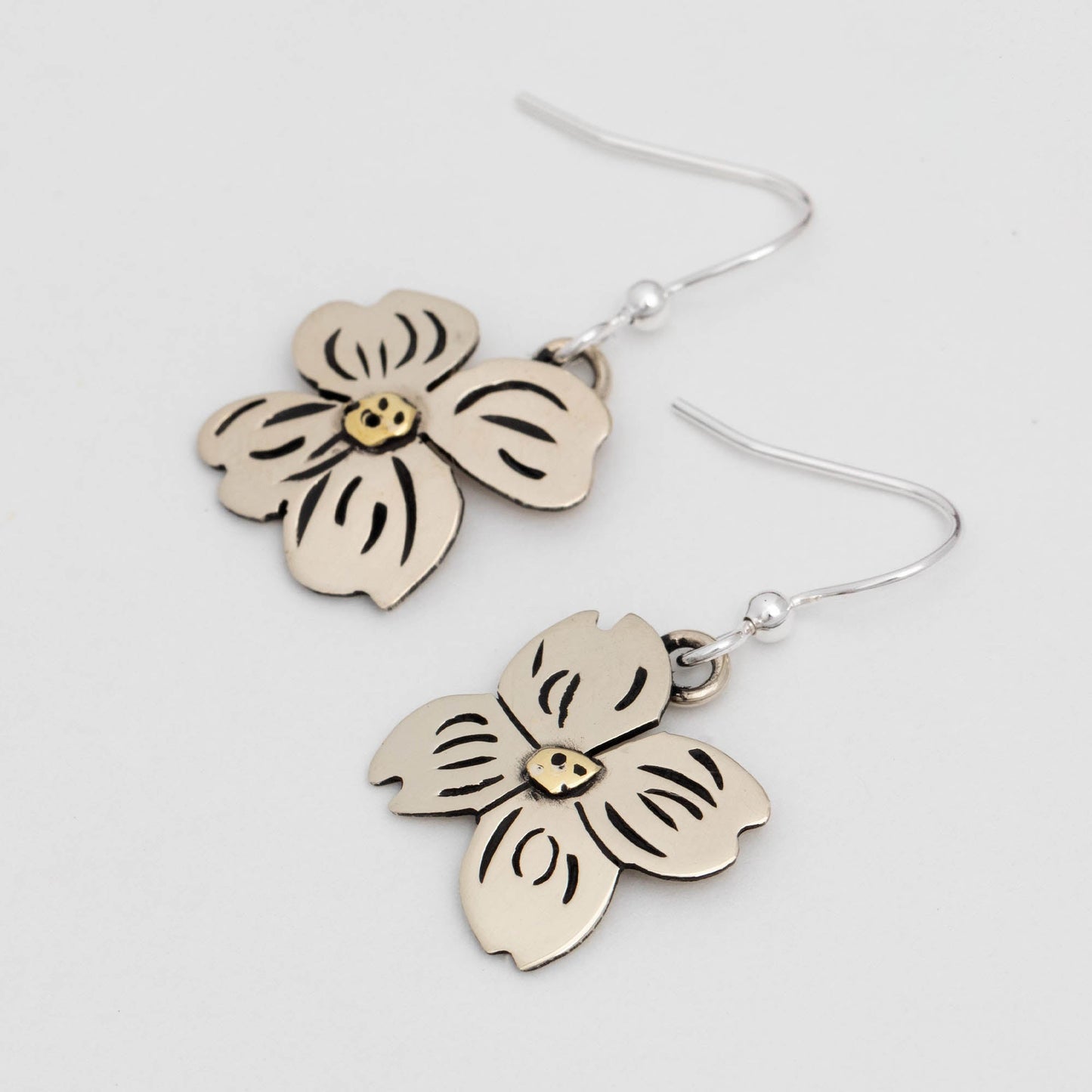 Mixed Metal Dangling Flower Earrings
