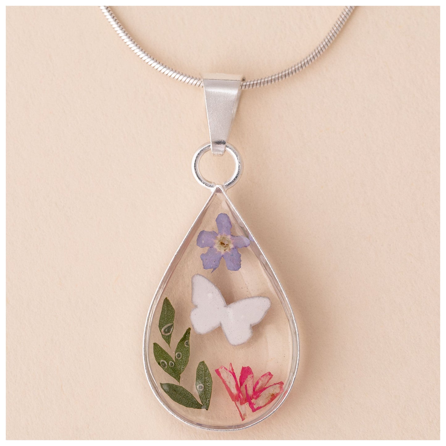 Real Flowers & Sterling Teardrop Necklace