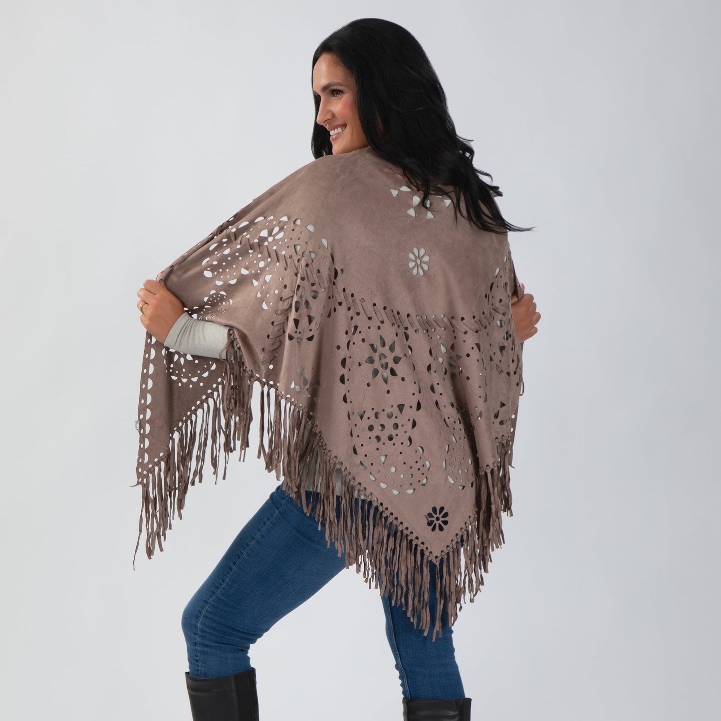 Oversized Vegan Leather Wrap with Fringe