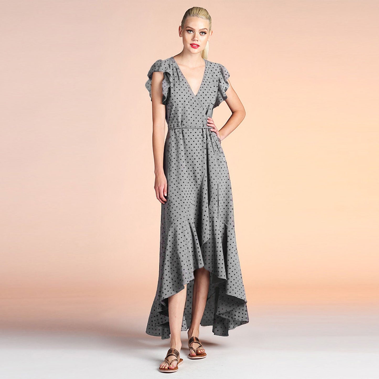 Polka Dot Maxi Wrap Dress
