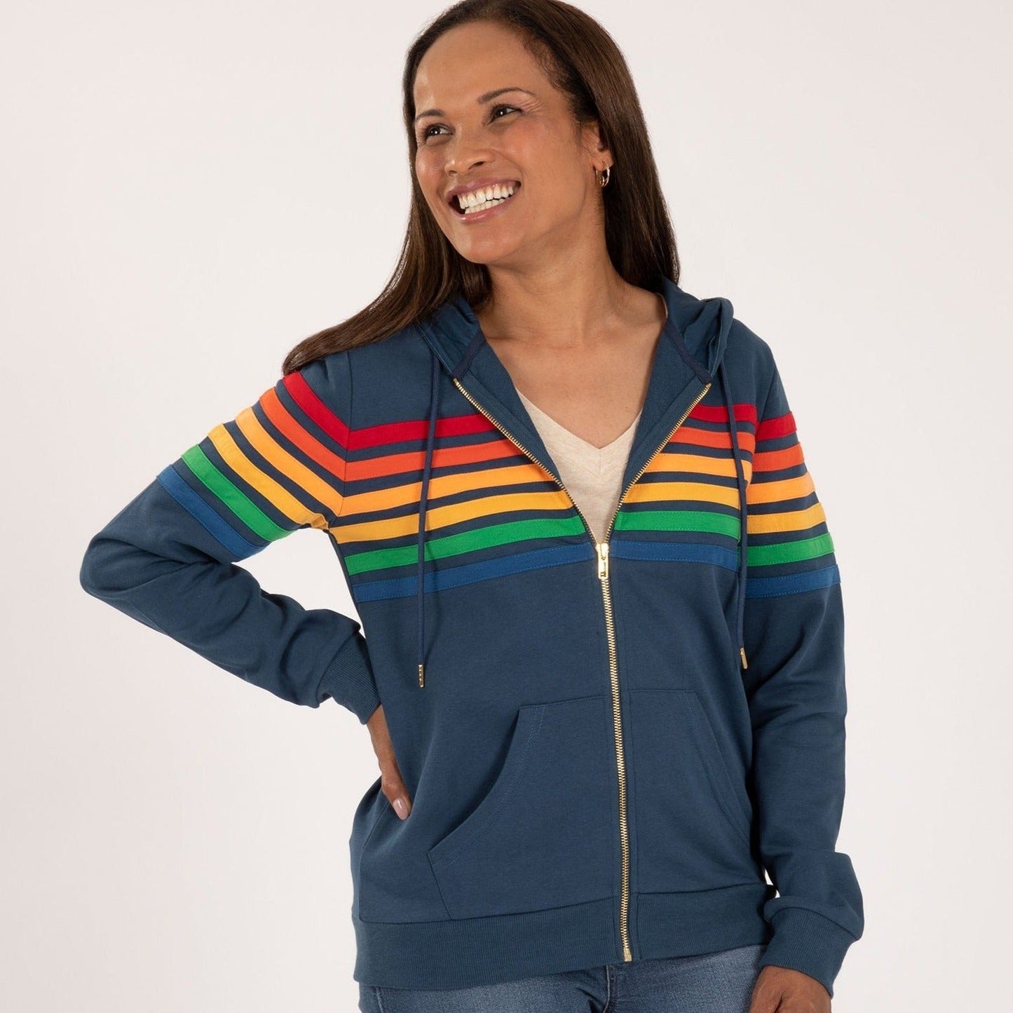 Retro Stripe Zip Up Hoodie