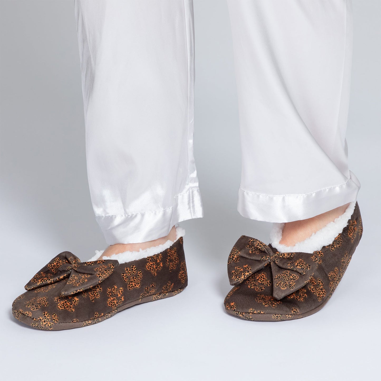 Super Cozy™ Leopard Paw Slippers With Large Bow