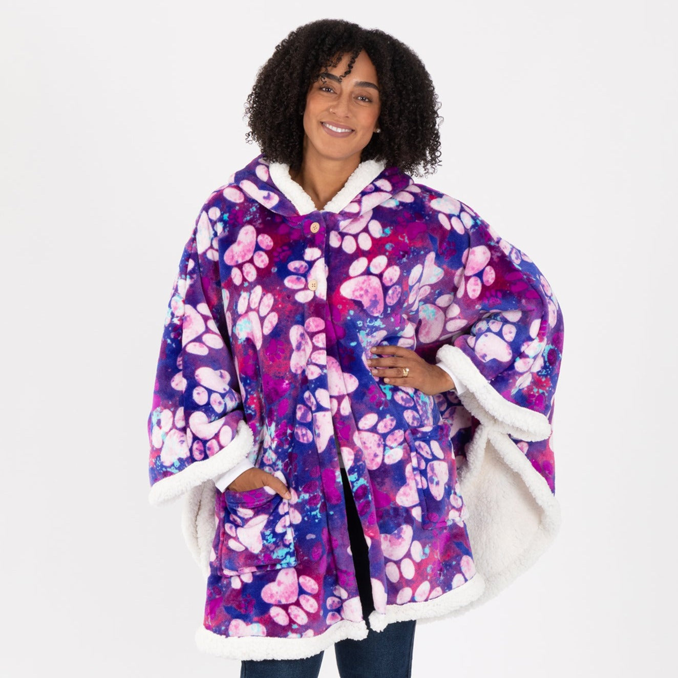 Super Cozy™ Paw Print Blanket Hoodie Cape