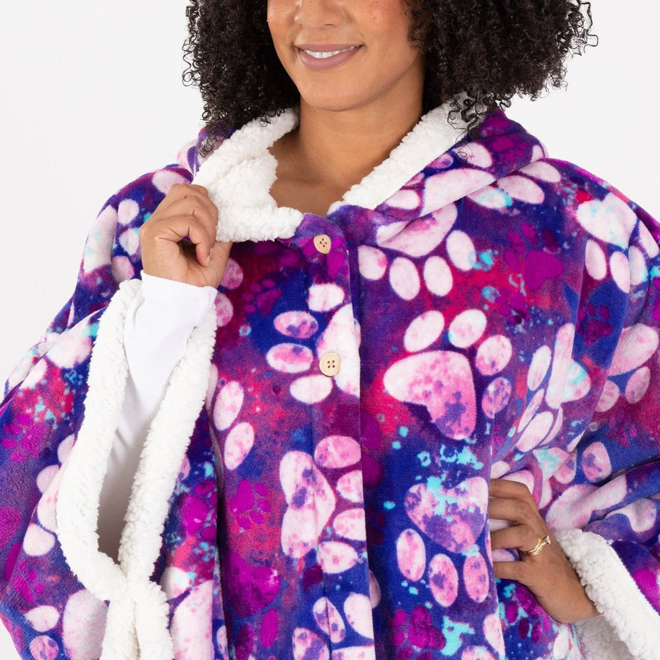 Super Cozy™ Paw Print Blanket Hoodie Cape