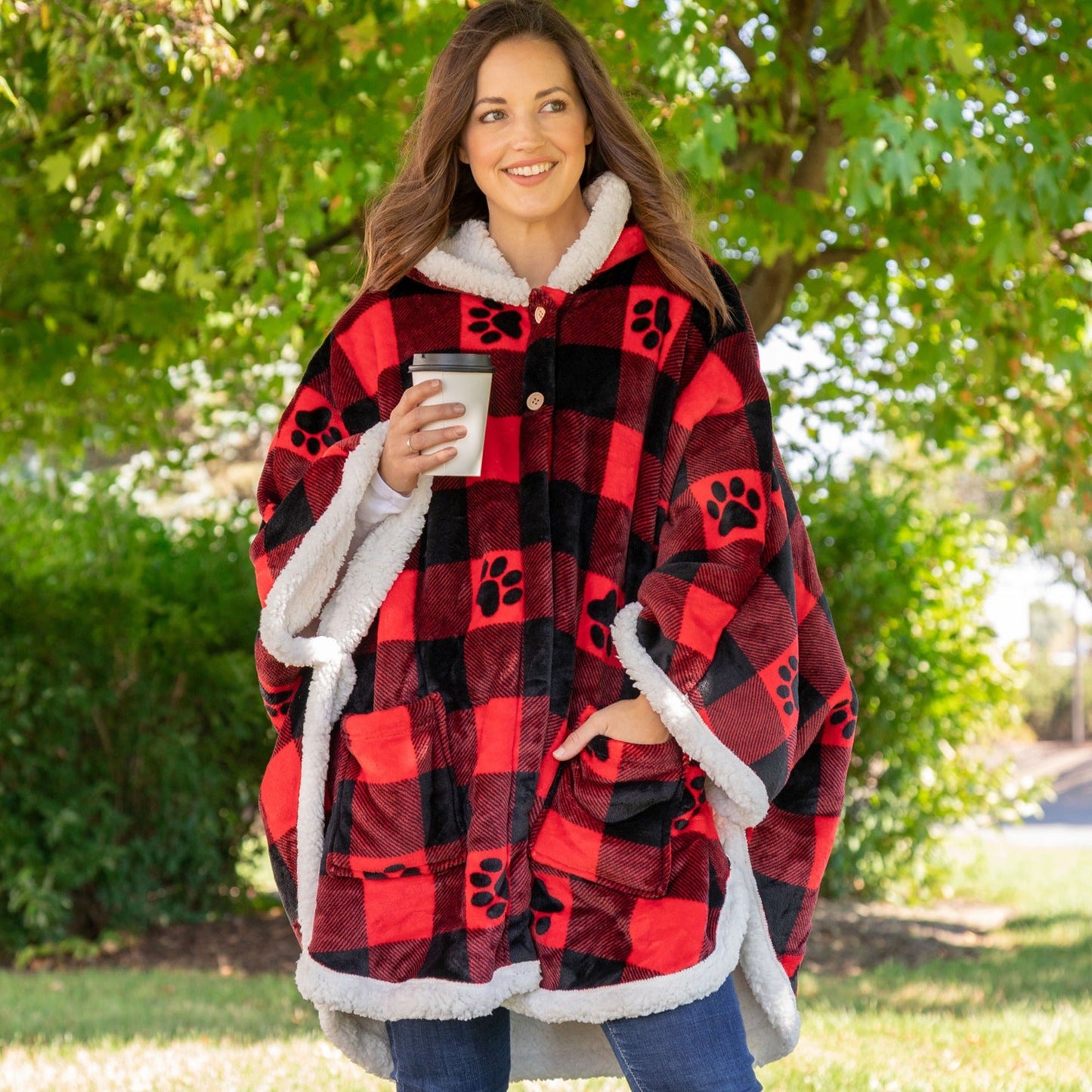 Super Cozy™ Paw Print Blanket Hoodie Cape