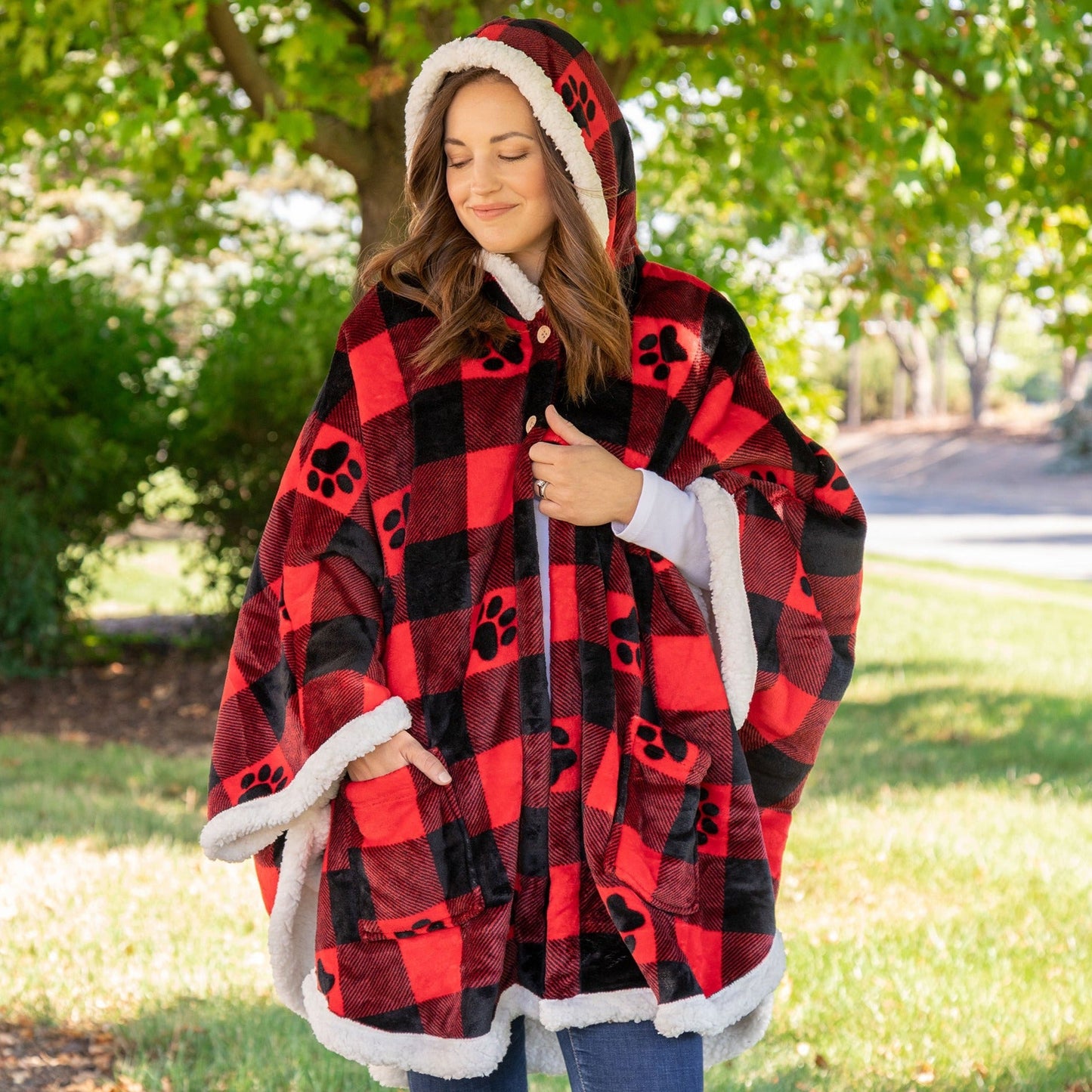 Super Cozy™ Paw Print Blanket Hoodie Cape