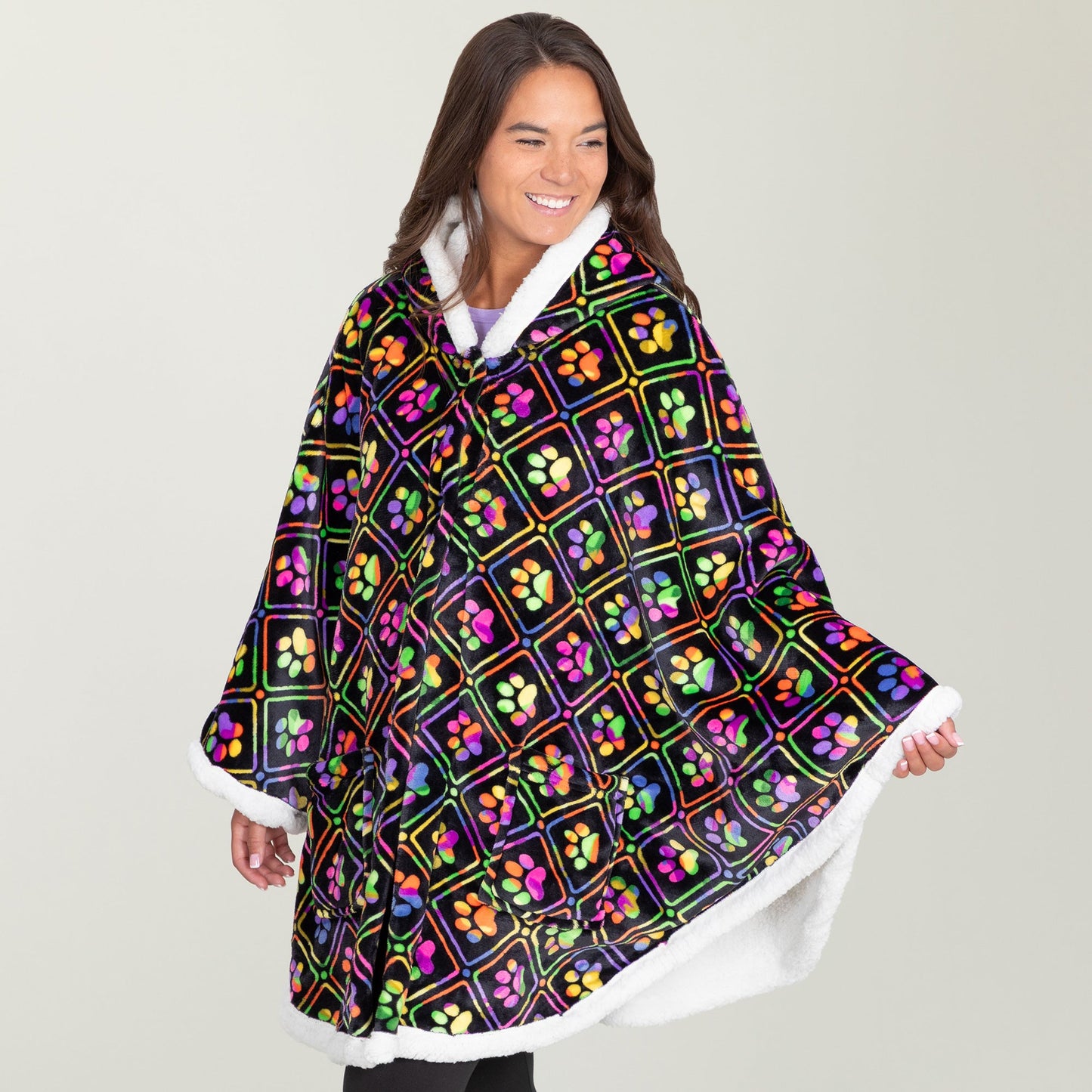 Super Cozy™ Paw Print Blanket Hoodie Cape