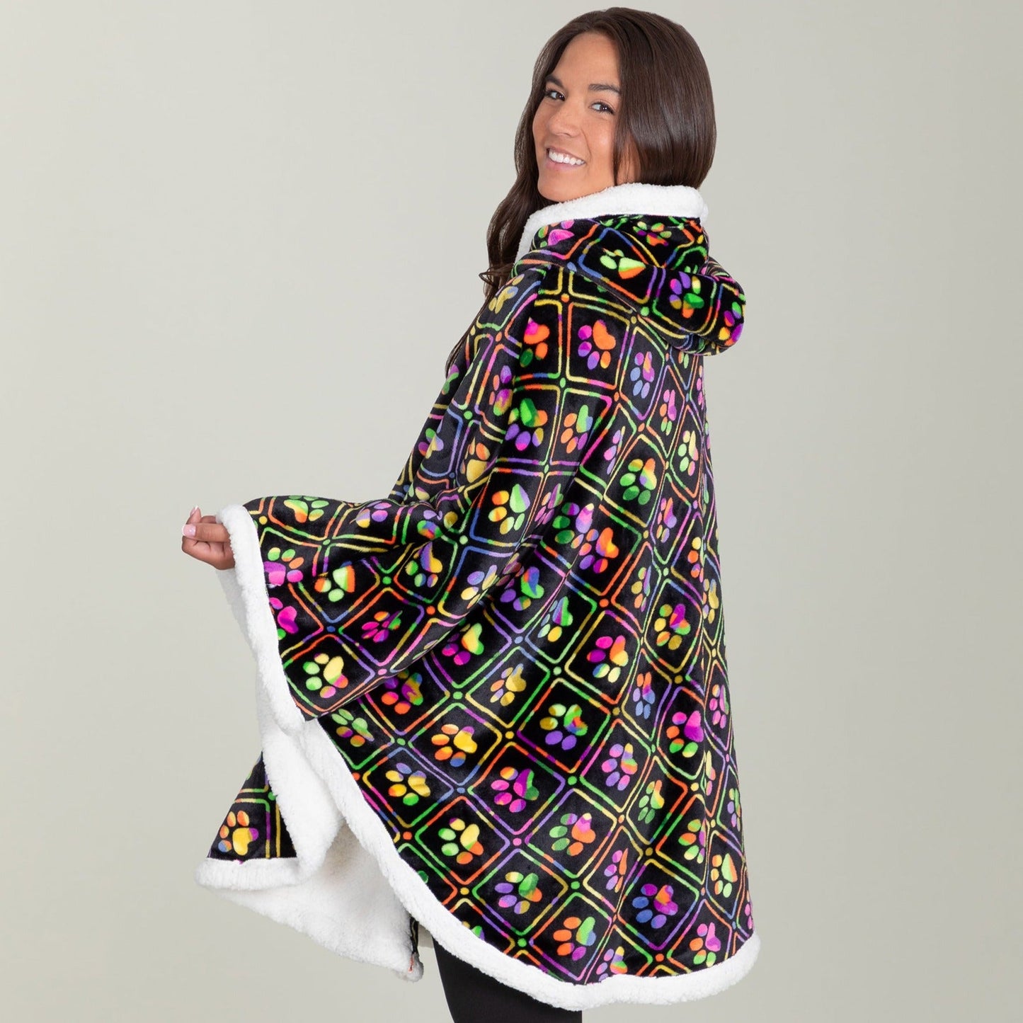 Super Cozy™ Paw Print Blanket Hoodie Cape