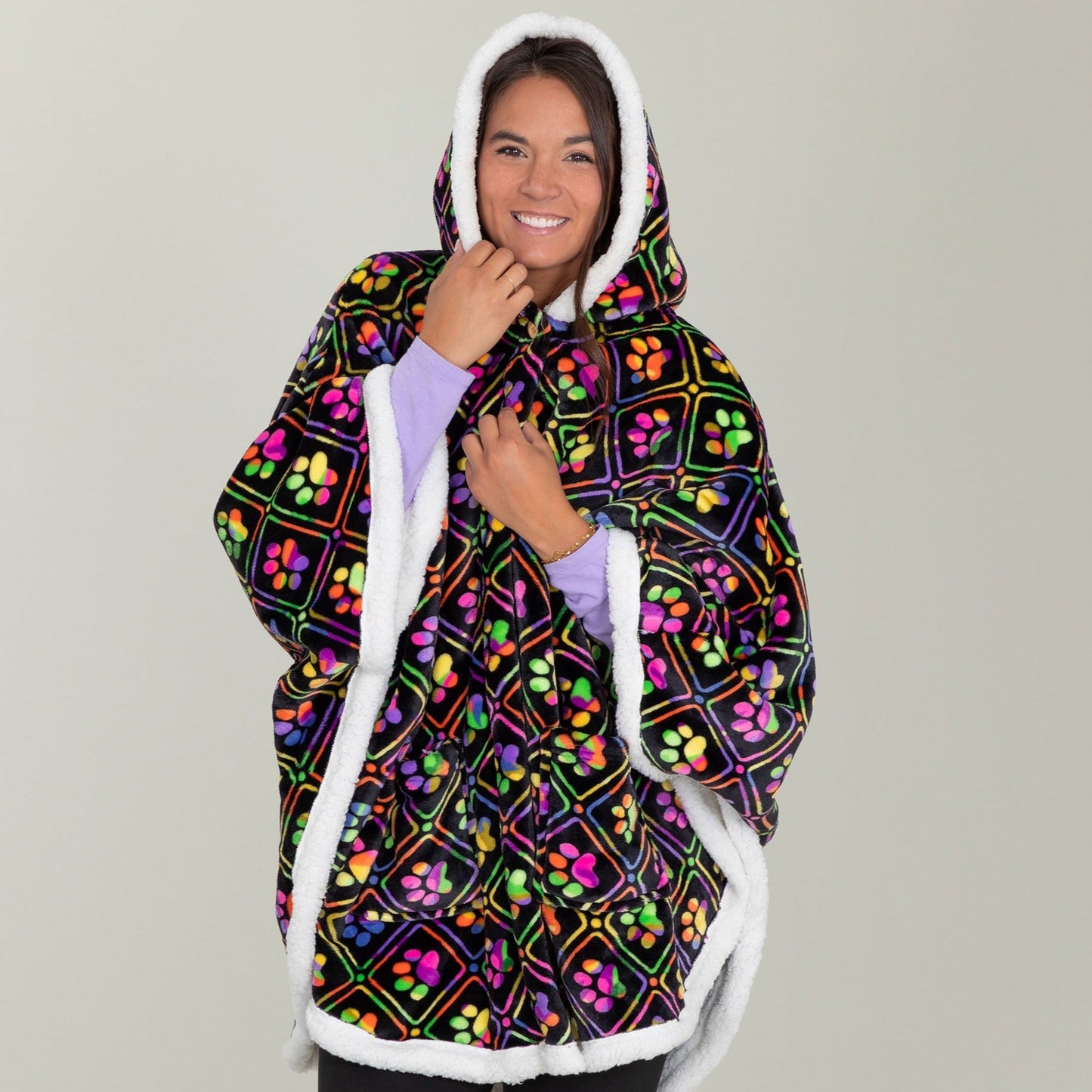 Super Cozy™ Paw Print Blanket Hoodie Cape