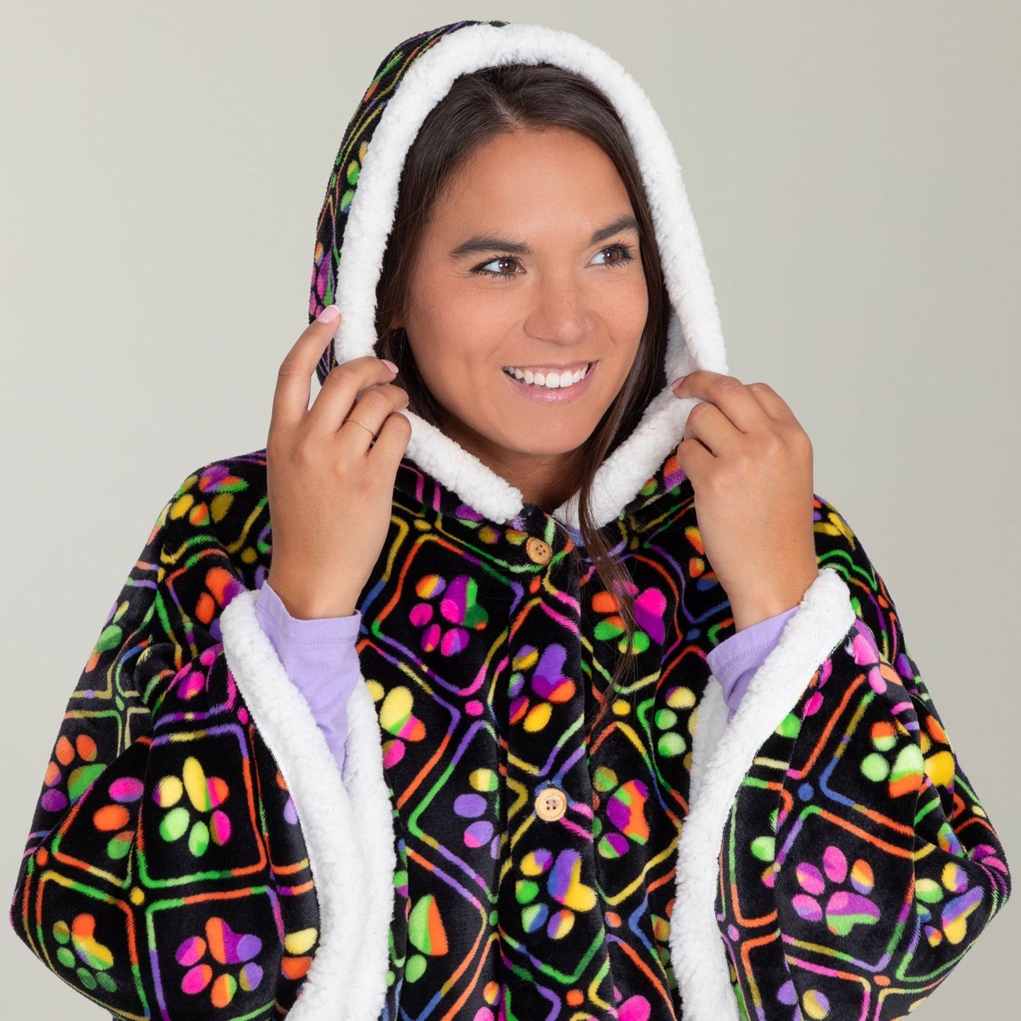 Super Cozy™ Paw Print Blanket Hoodie Cape