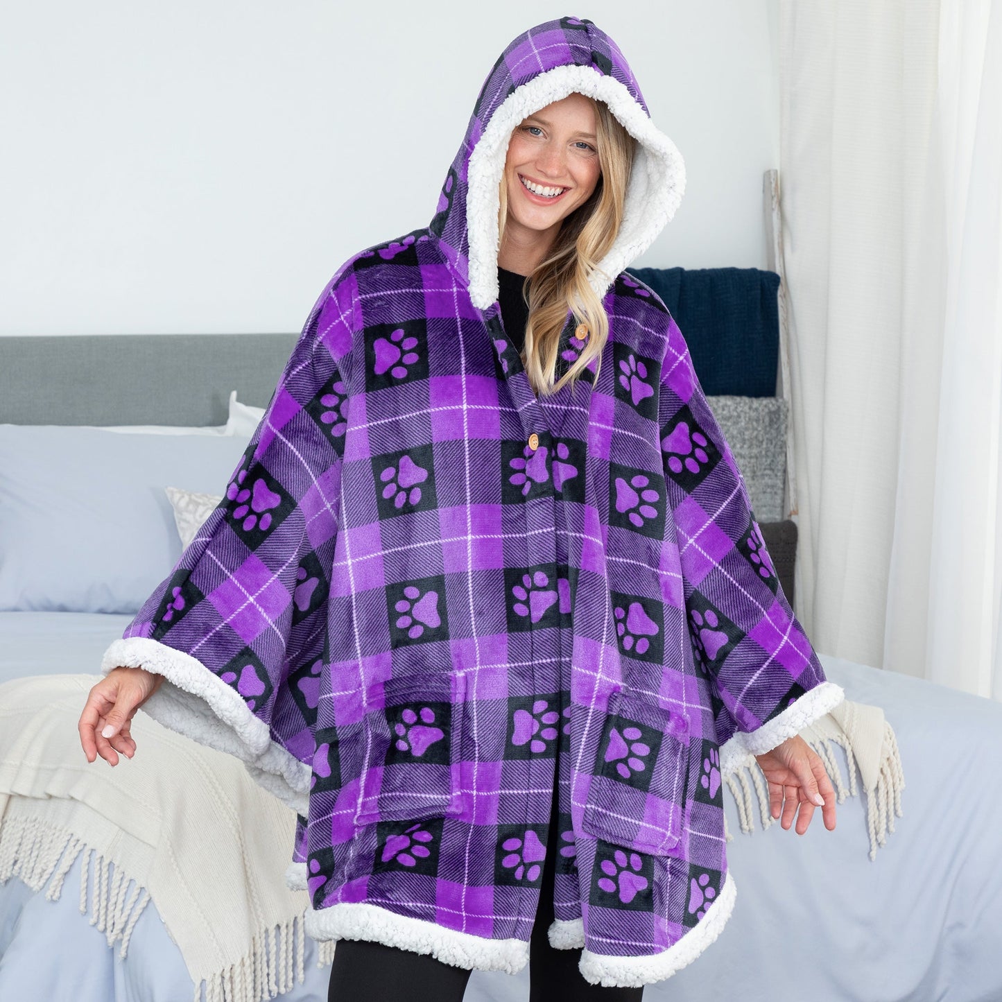 Super Cozy™ Paw Print Blanket Hoodie Cape