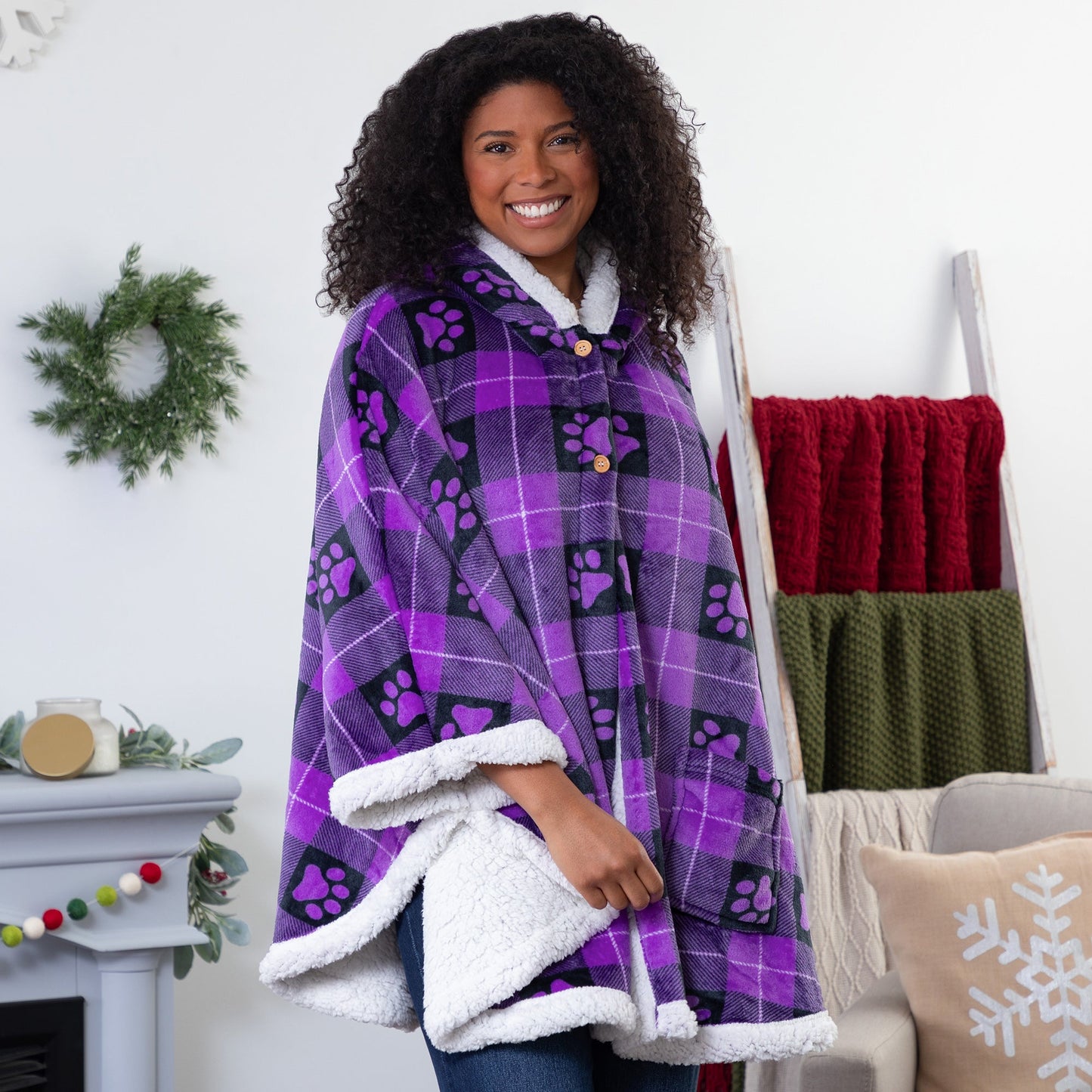 Super Cozy™ Paw Print Blanket Hoodie Cape