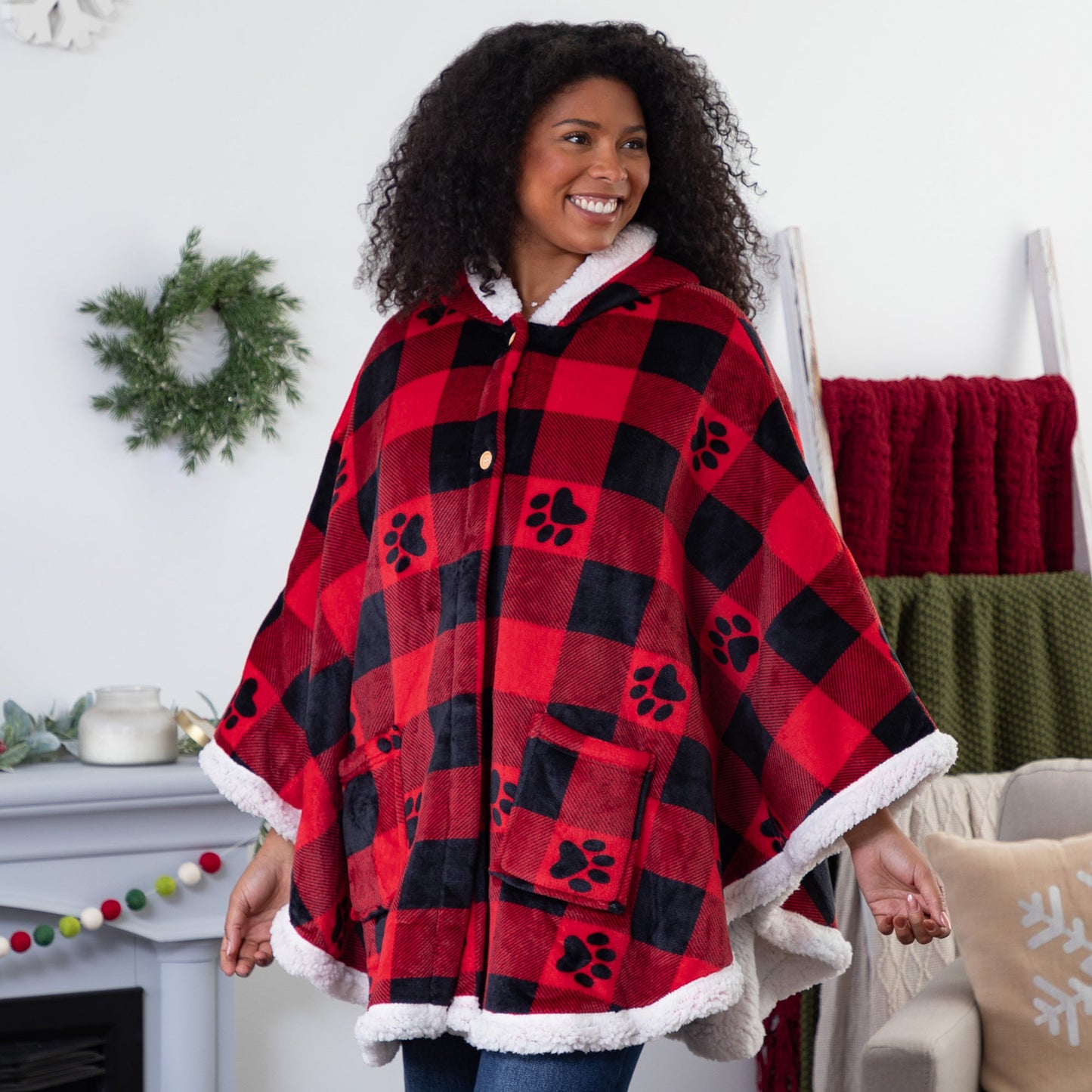 Super Cozy™ Paw Print Blanket Hoodie Cape