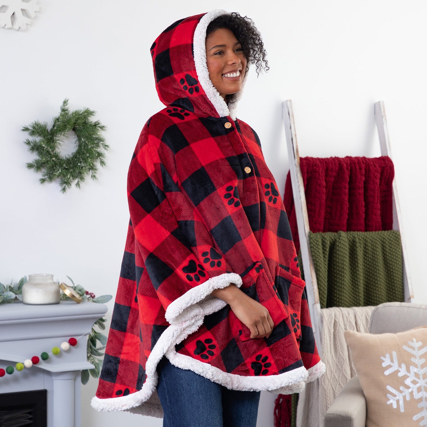 Super Cozy™ Paw Print Blanket Hoodie Cape