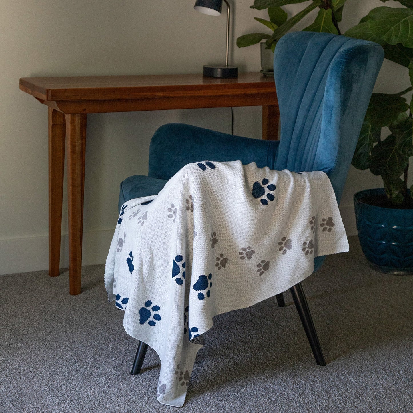 Paw Print Cotton Knit Throw