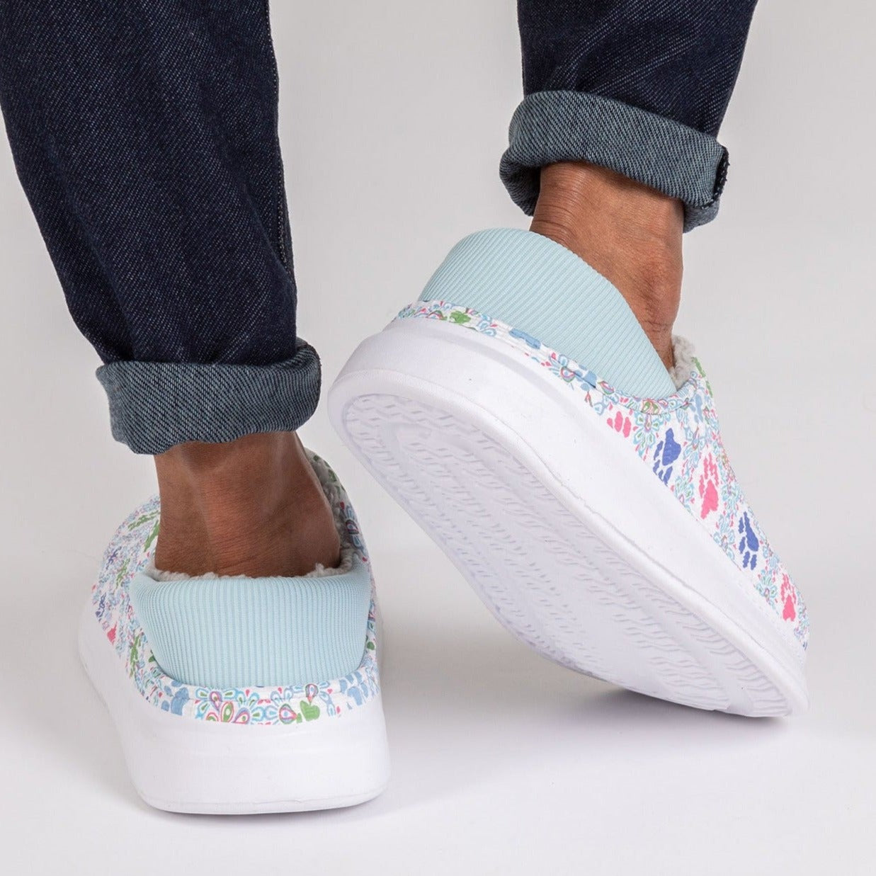 Paw Print Faux Fur Lined Slipper Shoes with Comfort Heel