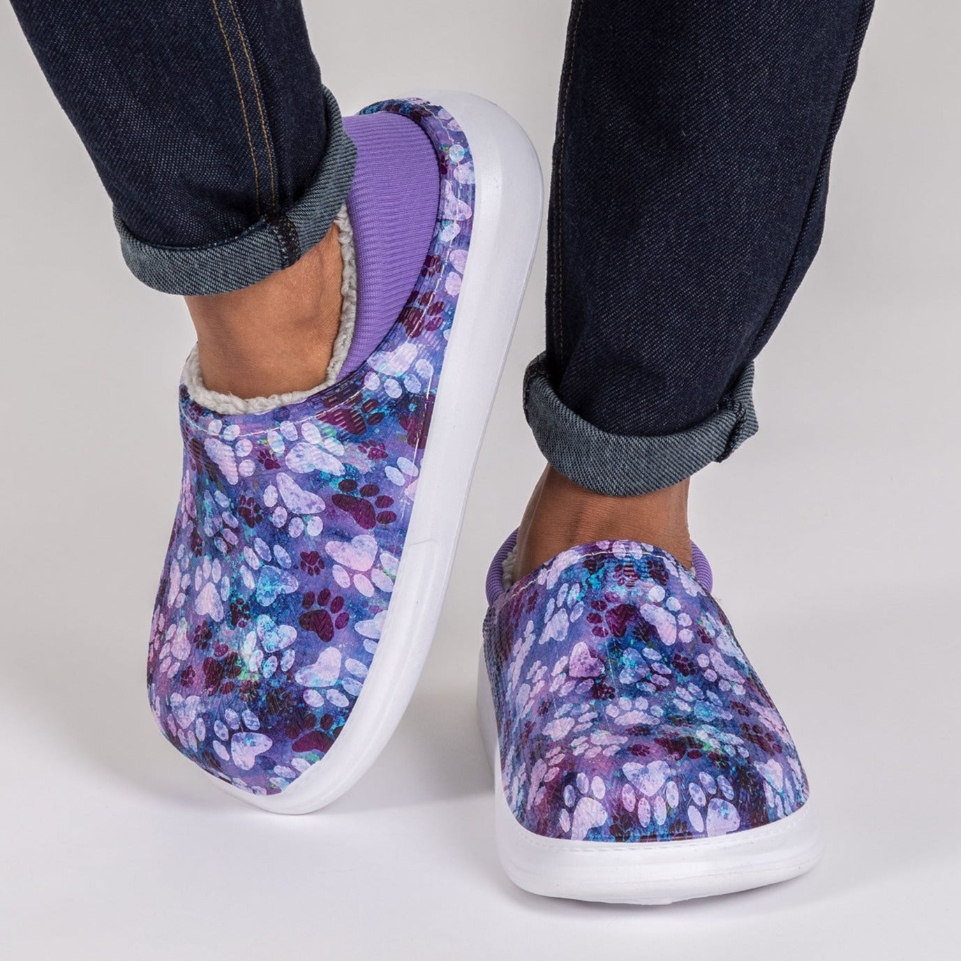 Paw Print Faux Fur Lined Slipper Shoes with Comfort Heel