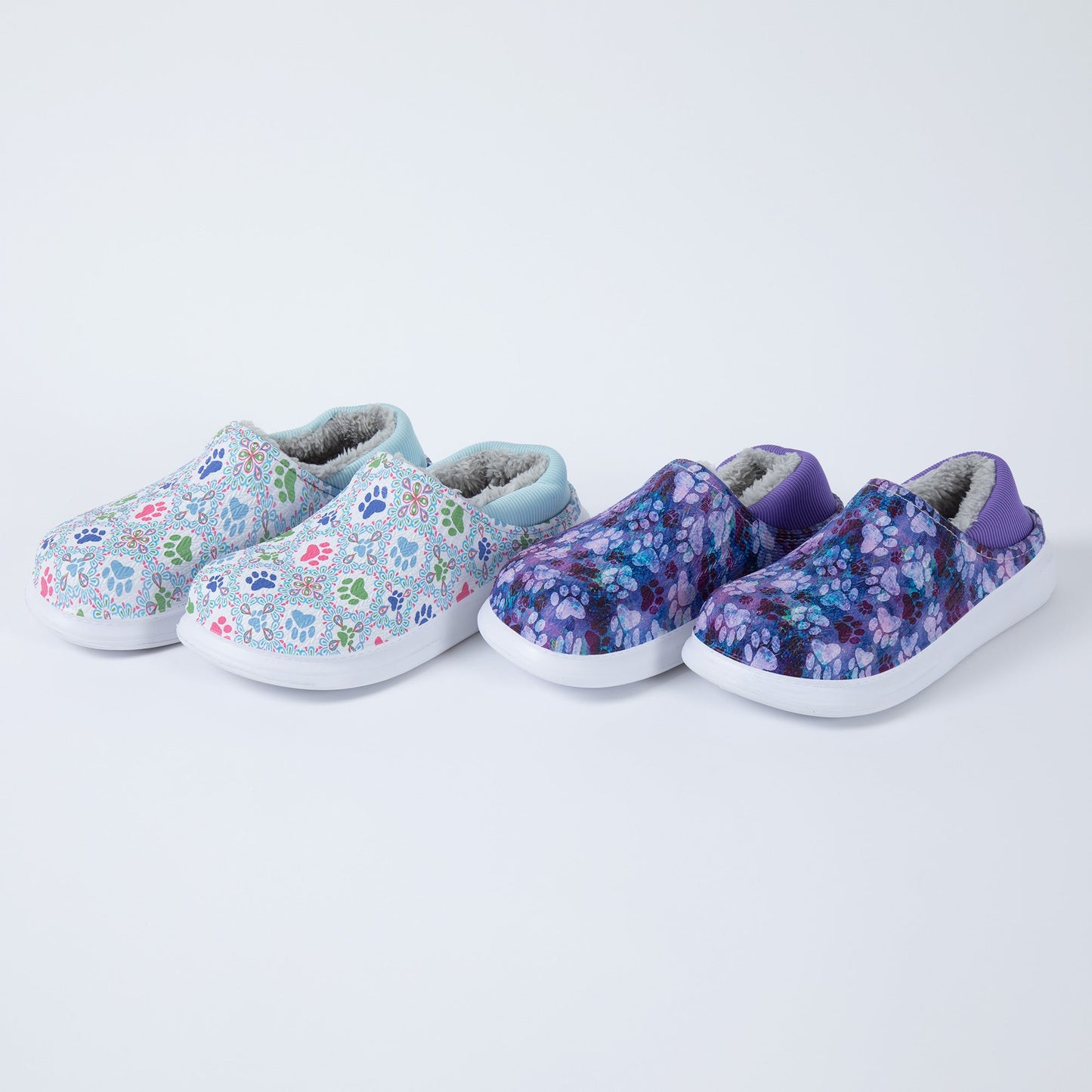 Paw Print Faux Fur Lined Slipper Shoes with Comfort Heel