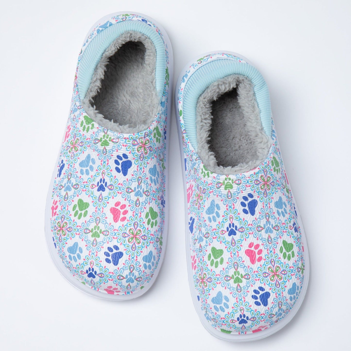 Paw Print Faux Fur Lined Slipper Shoes with Comfort Heel