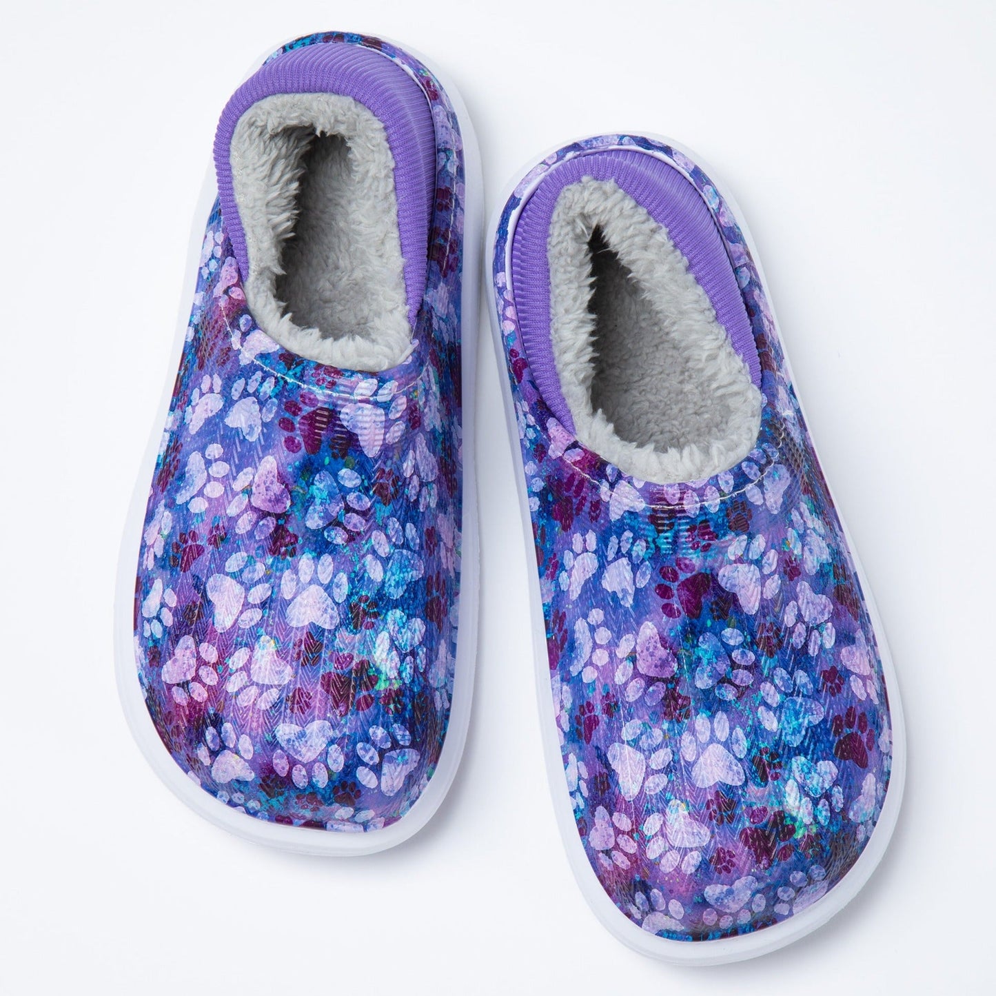 Paw Print Faux Fur Lined Slipper Shoes with Comfort Heel