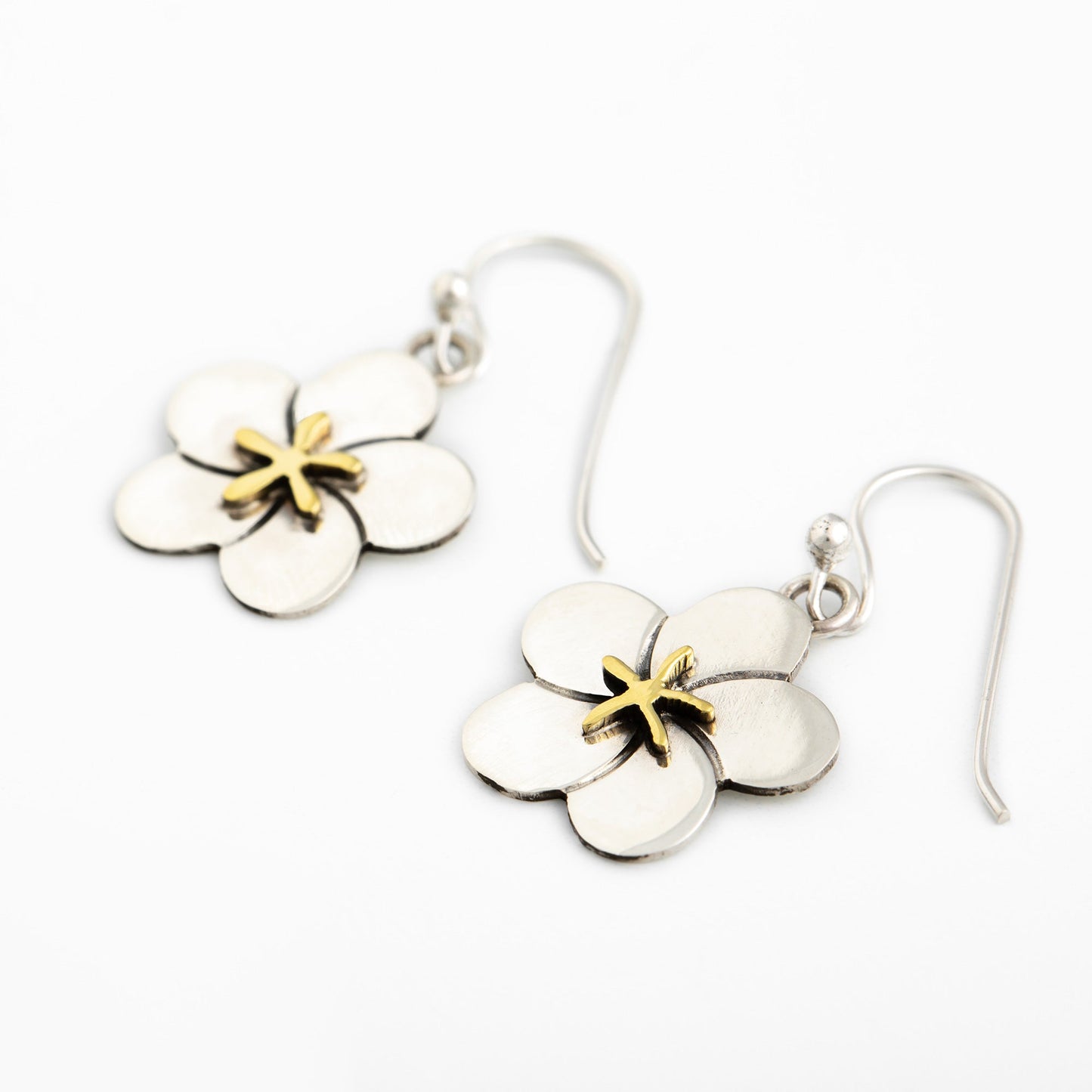 Mixed Metal Dangling Flower Earrings