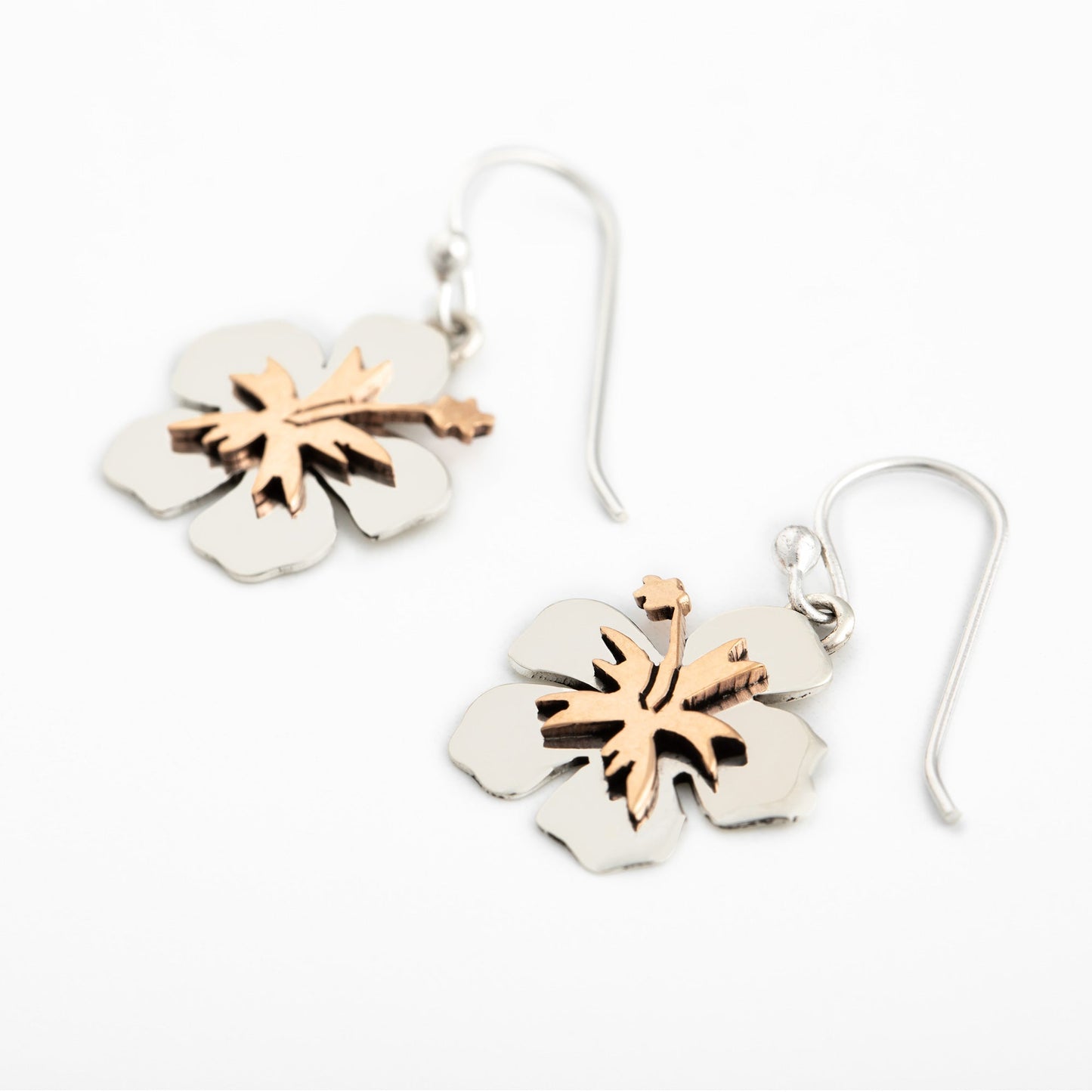 Mixed Metal Dangling Flower Earrings