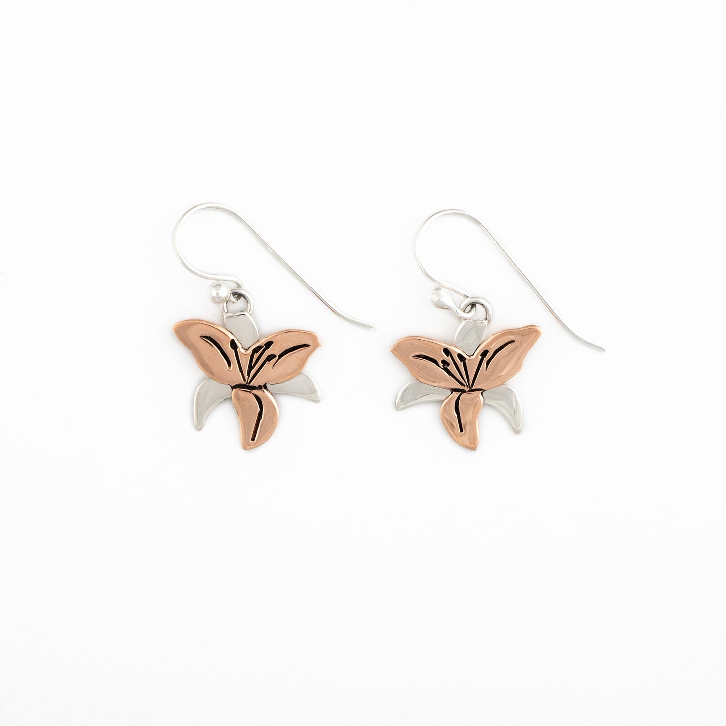 Mixed Metal Dangling Flower Earrings