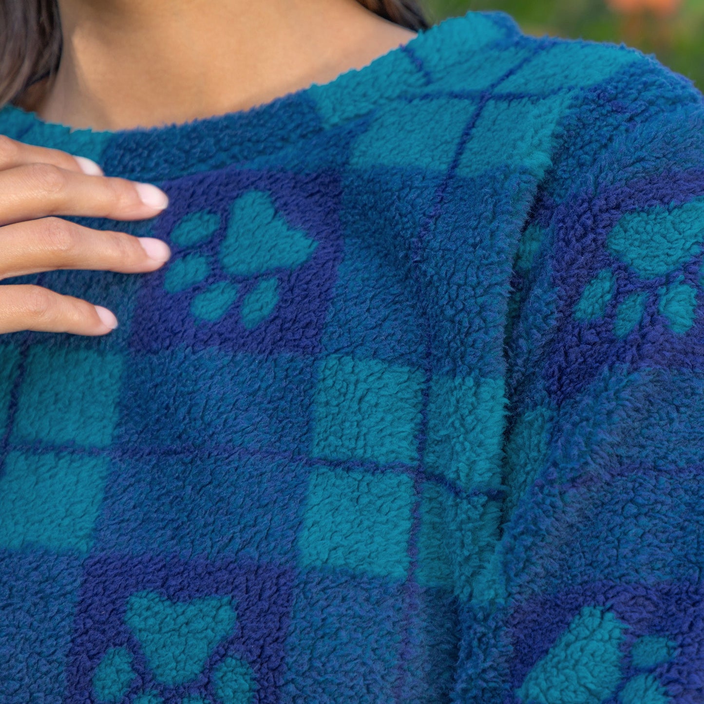 Large Check Plaid Paws Sherpa Fleece Pullover