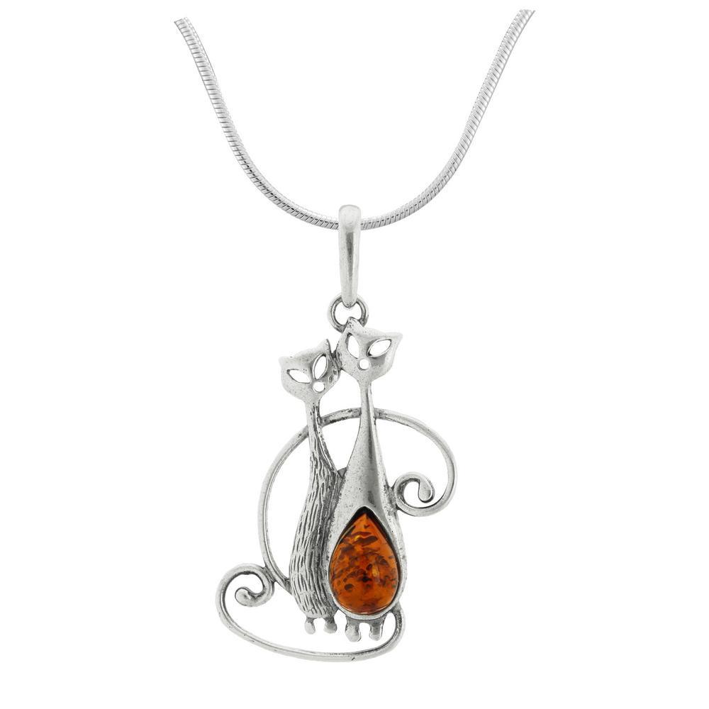 Cat Pals Amber & Sterling Necklace