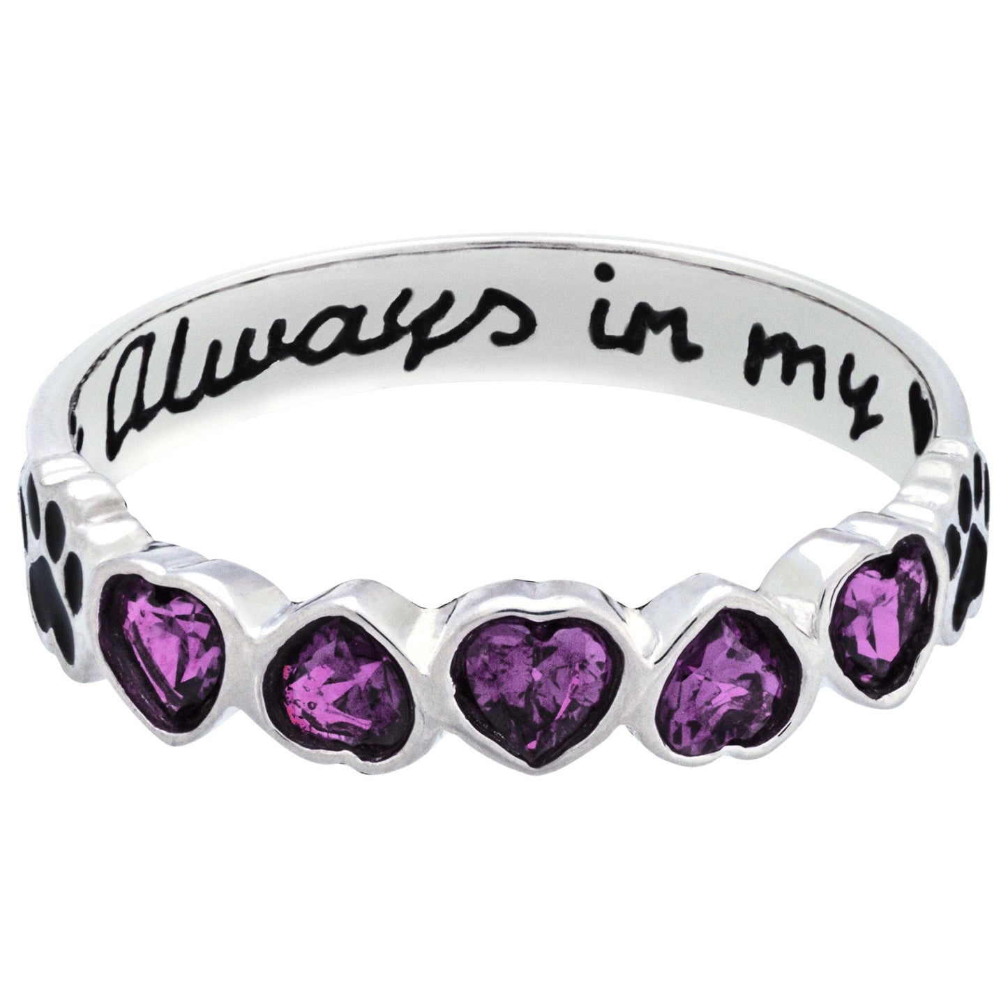 Sterling Stackable Paw Print Birthstone Ring