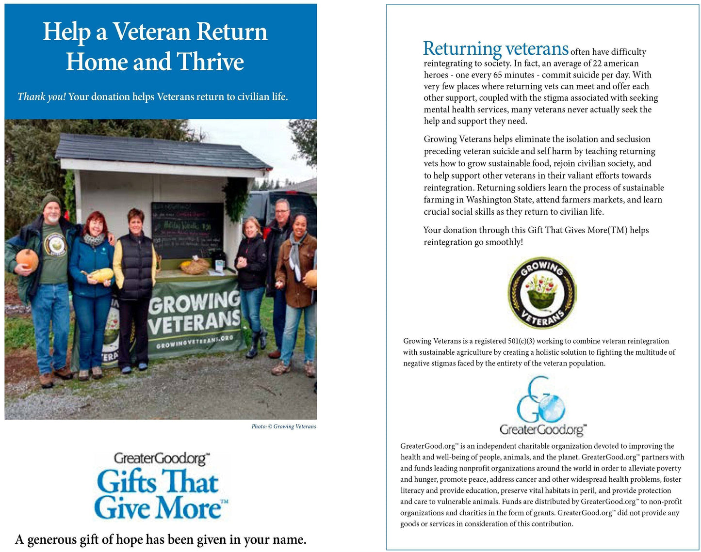 Donation - Help A Veteran Return Home And Thrive!