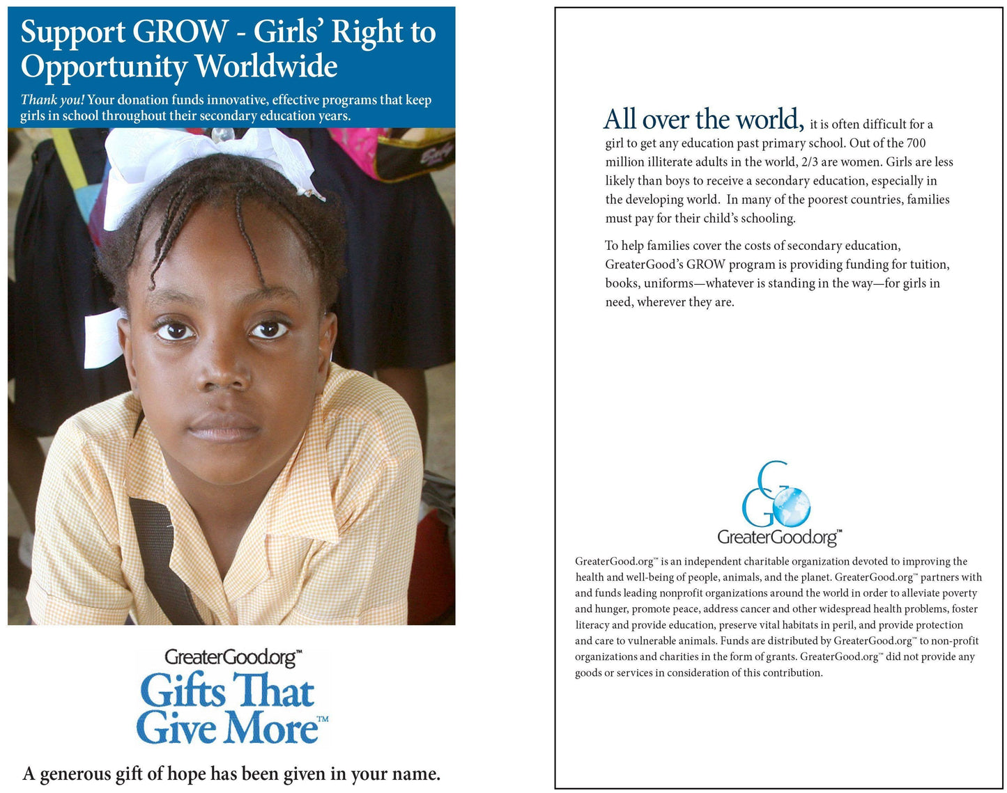 Donation - Support GROW - Girls' Right To Opportunity Worldwide