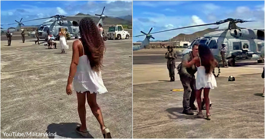 Woman Waits For Sailor Fiance's Helicopter To Land, Breaks Down When She Finally Sees Him