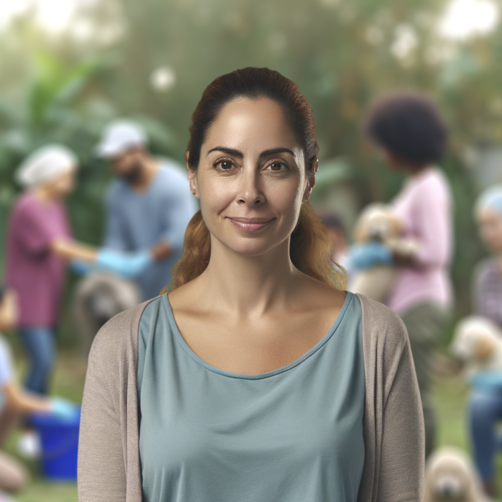 Julia Tice animal advocate with volunteers outdoors portrait