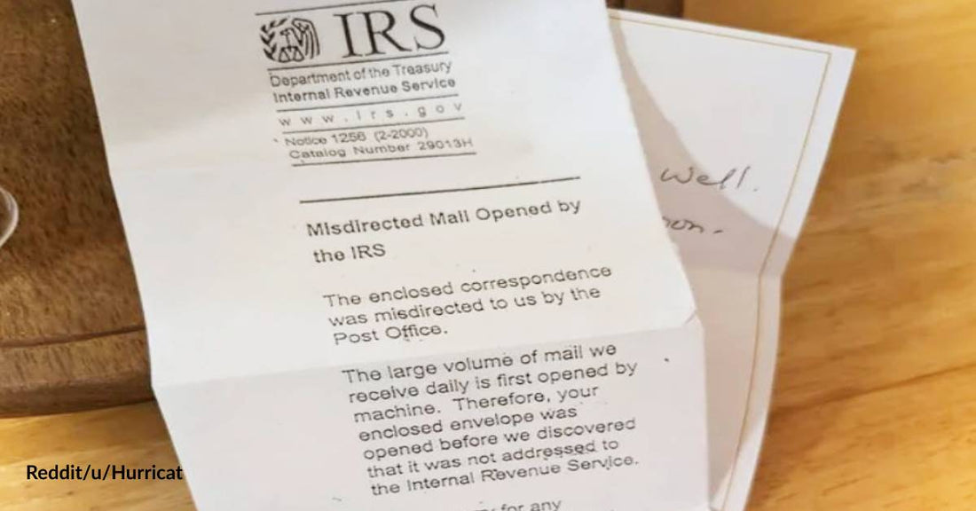 Young Woman in Shock After Finding Note from the Internal Revenue Service in Letter from Grandpa