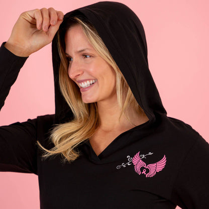 Wings of an Angel Pink Ribbon Hooded Lightweight Tunic