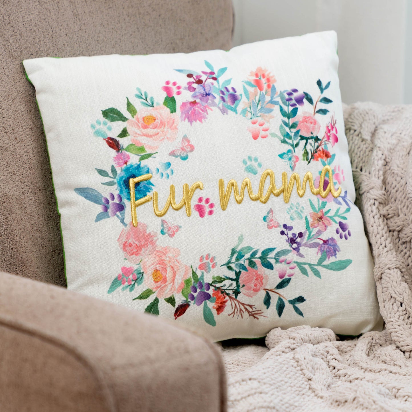 Fur Mama Floral Wreath Pillow