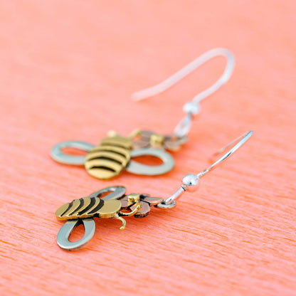 Bee & Flower Mixed Metal Earrings