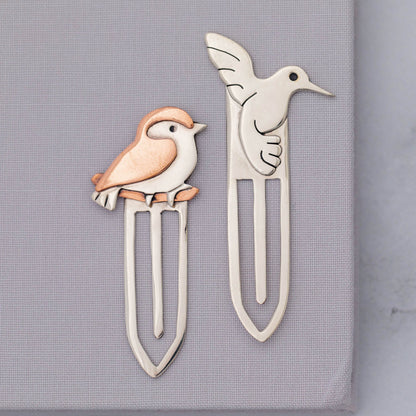 Reading with Birds Mixed Metal Bookmark