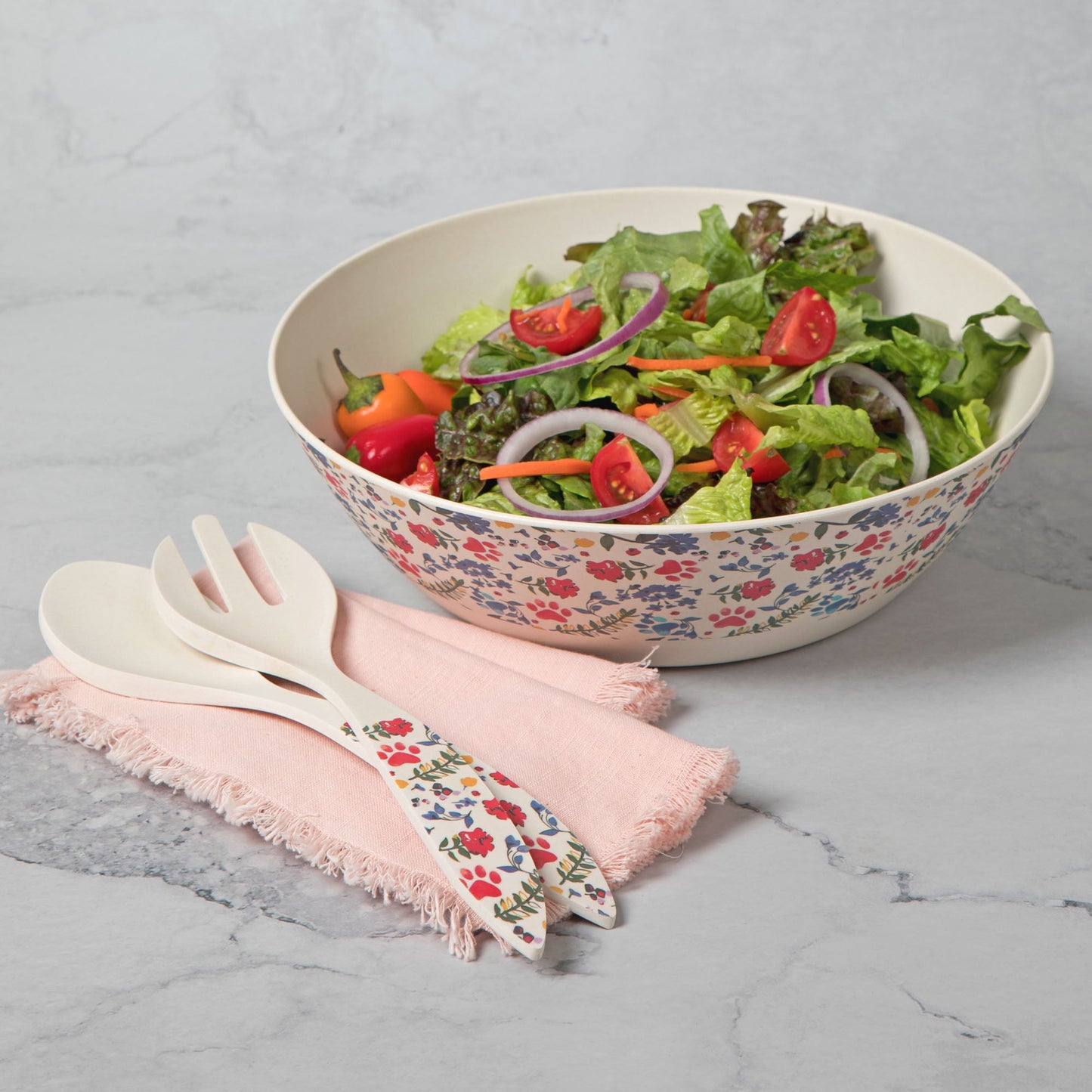 Bamboo Fiber Salad Bowl & Servers - 3 Piece Set