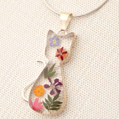 Real Flowers & Sterling Cat Necklace