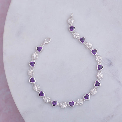 Amethyst Hearts & Paws Sterling Bracelet